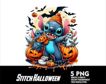 5 PNG Halloween Stitch Splash Przezroczysty plik PNG do sublimacji 300Dpi Wysoka rozdzielczość Pobierz pliki Halloween Spooky Stitch V1
