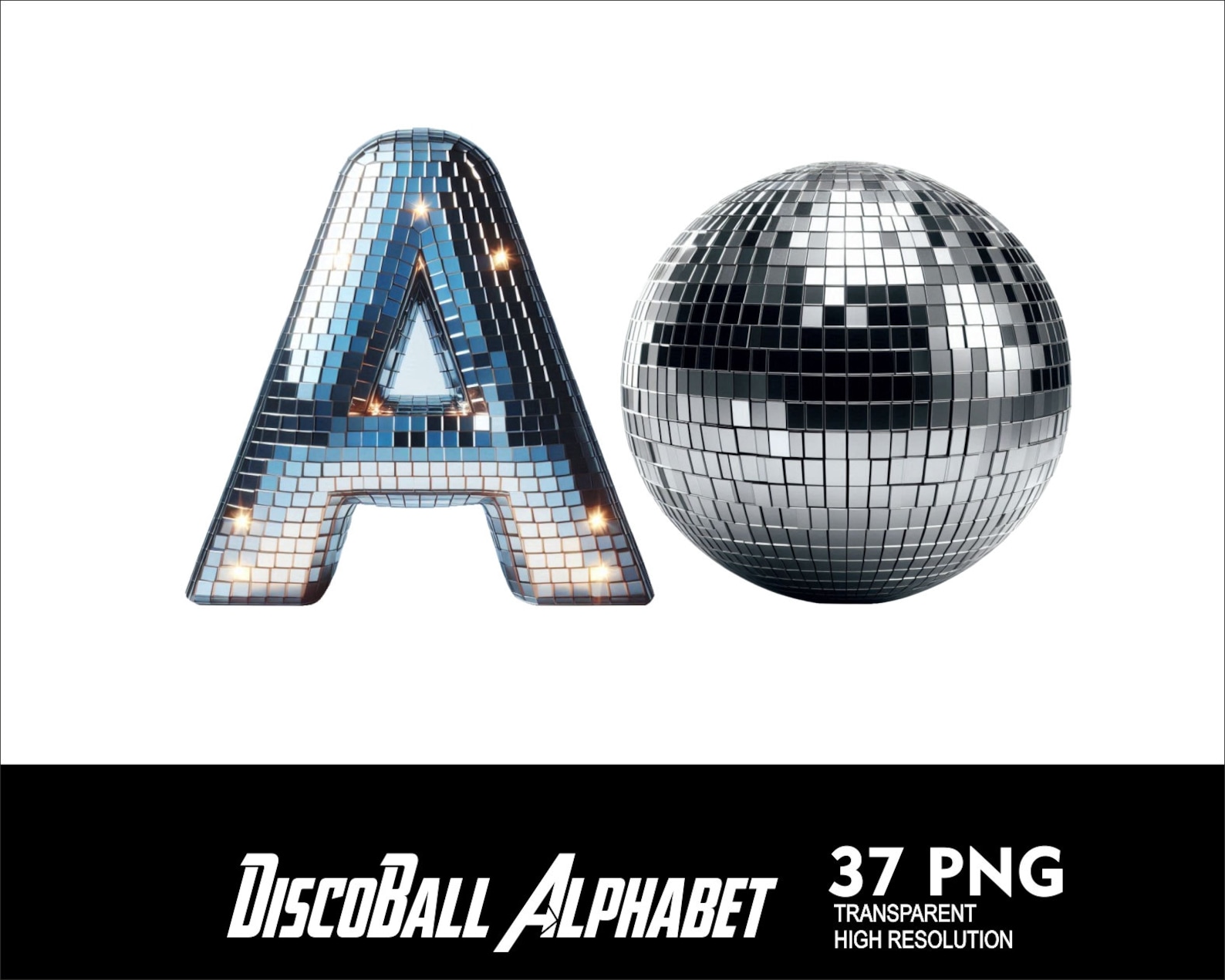 Disco Alphabet Disco Ball Font PNG Letters Party Font Disco Letters and ...