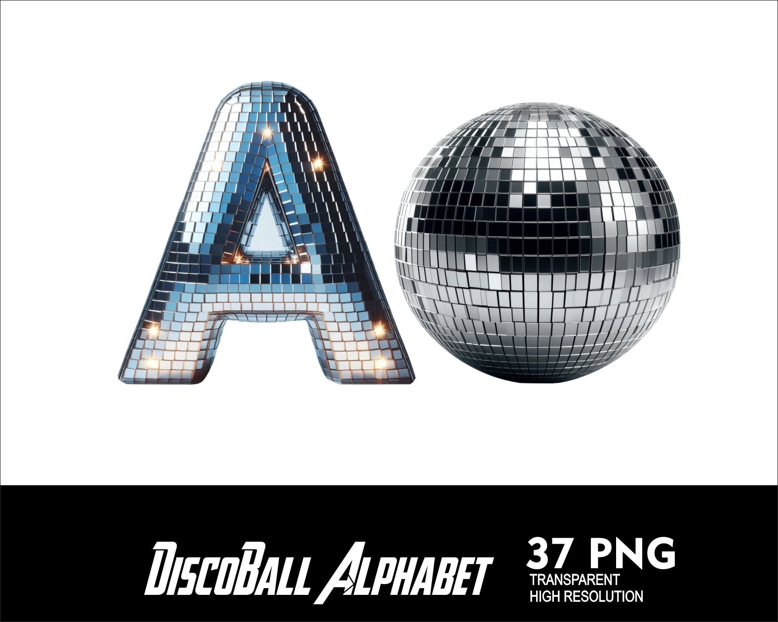 Disco Alphabet Disco Ball Font PNG Letters Party Font Disco Letters and ...