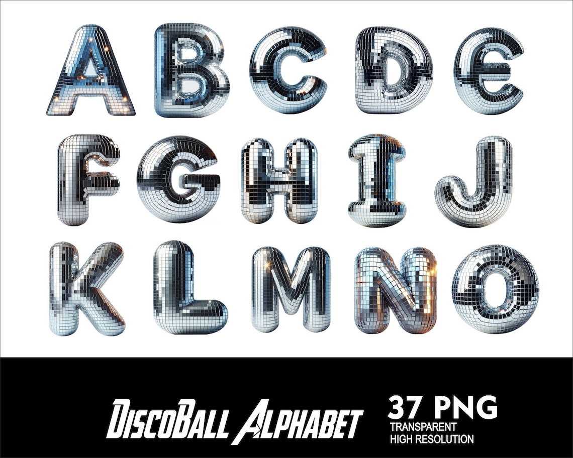 Disco Alphabet Disco Ball Font PNG Letters Party Font Disco Letters and ...