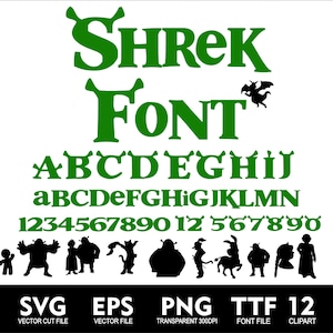 Alfabeto de Shrek de dibujos animados Fuente de Shrek y clipart SVG para Cricut Clipart de Shrek Alfabeto de Shrek Letra de Shrek Svg Png Eps TTF Fuente