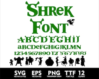 Cartoon Shrek Alphabet Shrek Font and SVG Clipart for Cricut Shrek Clipart Shrek Alphabet Shrek Letter Svg Png Eps TTF Font