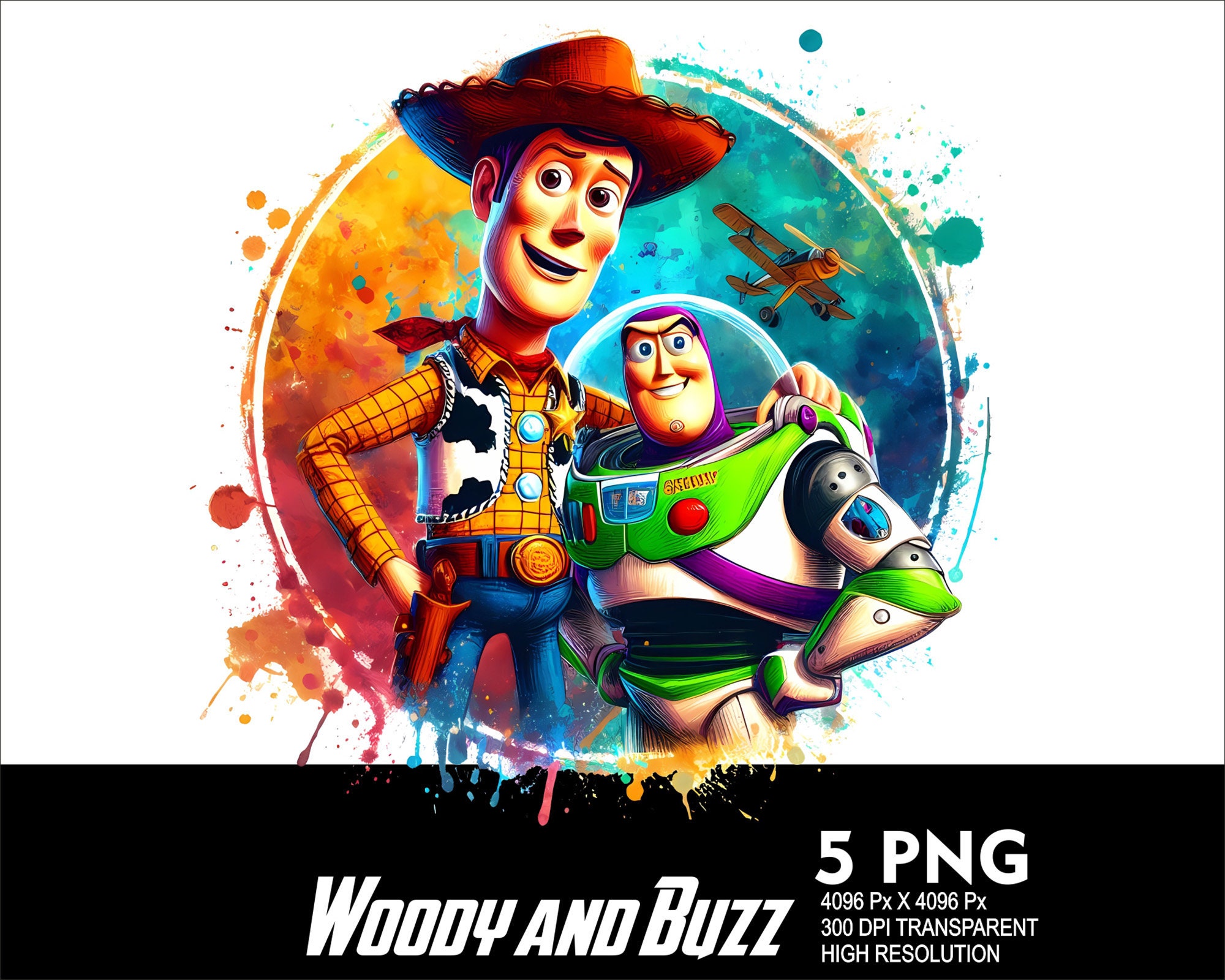 5 PNG Toy Story Sheriff Woody and Buzz Splash and Watercolor Transparent  PNG File for Sublimation 300dpi High Resolution PNG Download Files - Etsy, image size:2000x1600