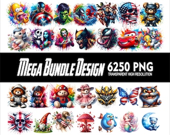 MEGA BUNDLE 6250 Png Design Bundle Cartoon Character PNG Tshirt Mug Tumpler Design 300Dpi High Resolution Transparent Png