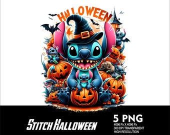 5 PNG Halloween Stitch Splash Przezroczysty plik PNG do sublimacji 300Dpi Wysoka rozdzielczość Pobierz pliki Halloween Spooky Stitch V5