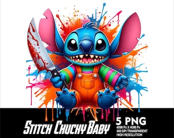 5 PNG Stitch Chuck Baby PNG Halloween Stitch Design Splash and Watercolor Transparent PNG Sublimation 300Dpi High Resolution Stitch Design