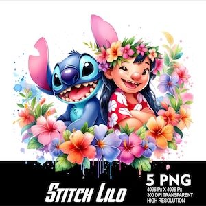 5 PNG Stitch Splash and Watercolor Transparent PNG file for Sublimation 300Dpi High Resolution PNG Download Files Stitch Design Lilo