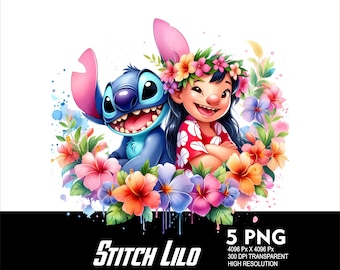 5 PNG Stitch Splash and Watercolor Transparent PNG file for Sublimation 300Dpi High Resolution PNG Download Files Stitch Design Lilo