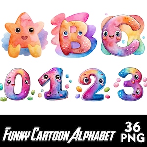 Alfabeto de dibujos animados divertidos Alfabeto infantil Png Letras cómicas de dibujos animados Alfabeto de cumpleaños PNG Letras Doodle