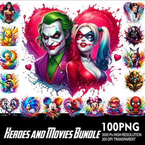 BUNDLE 100 Heroes Character in Movies and SuperHero PNG Splash Cartoon Characters Png Superhero Design 300Dpi High Resolution Transparent