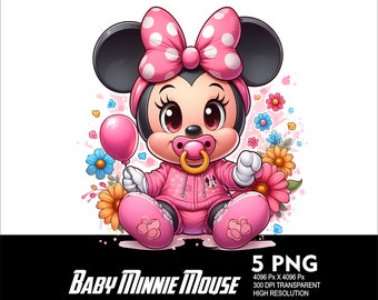 5 PNG Baby Mouse Girl Splash and Watercolor Transparent PNG file for Sublimation 300Dpi High Resolution PNG Download Files Minnie Baby