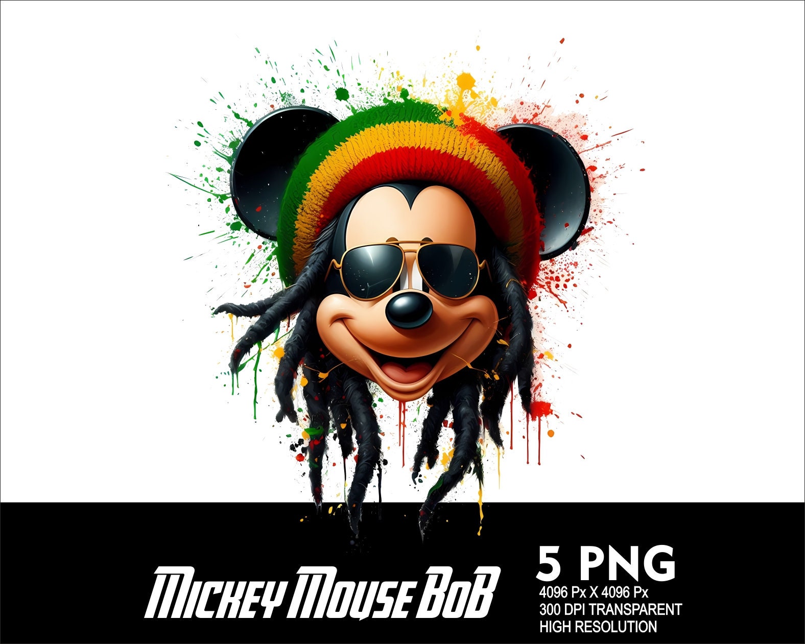Smicky Rasta 5 PNG Mouse Bob M. Style Splash Transparent PNG File for Sublimation ...