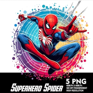 5 PNG Superhero Spider Splash and Watercolor Transparent Png file for Sublimation 300Dpi High Resolution Png DTG Design Spider Png