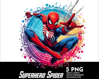 5 PNG superhjälte spindelstänk och akvarell transparent PNG-fil för sublimering 300 Dpi högupplöst PNG DTG design spindel PNG