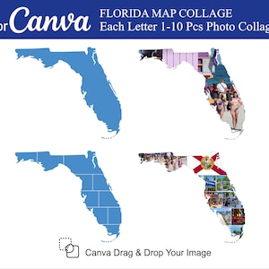 Canva Florida fotocollage voor Canva 1st en 10st aan de binnenkant Collage voor Canva FLORIDA kaartontwerp fotovulling bewerkbare foto Florida collage