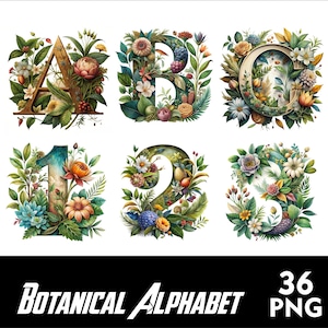 Botanisch alfabet Bloemenlettertype PNG-letters Bloemenletters Sublimatie PNG Bloemen Doodle lettertype oude bloemen png-letters