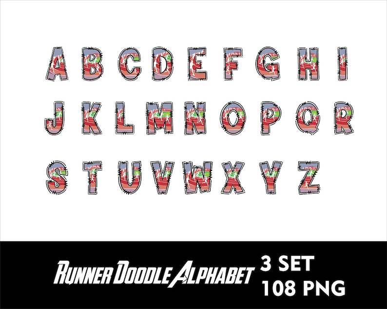 Run Free Lettering Running Alphabet Letters BUNDLE 3 Set Png Run Track Line Letters Runer ...