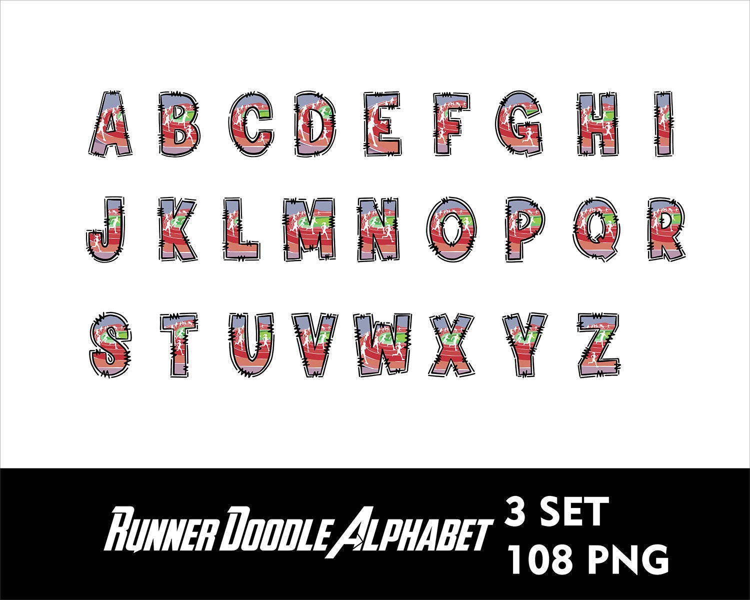 Running Alphabet Letters BUNDLE 3 Set Png Run Track Line Letters Runer ...