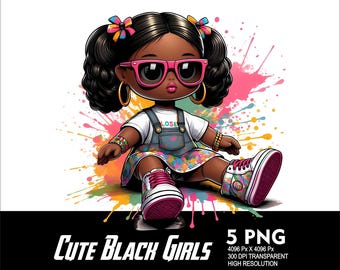 5 PNG Cute Black Girl Splash Transparent PNG file for Sublimation 300Dpi High Resolution PNG Cute Afro Girl Clipart Png Chibi Girl