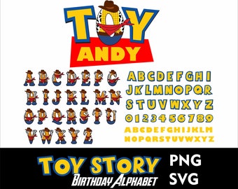 Lettre de l'alphabet anniversaire Toy Story polices de cow-boy Toys Story Lettres de l'alphabet PNG polices de lettres histoire de A à Z police de caractères Toy Story Doodle police d'anniversaire