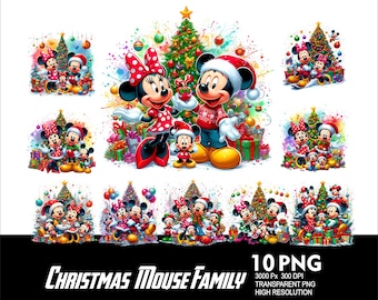 Julmusfamilj 10 PNG Design Splash PNG Transparent PNG för sublimering 300 Dpi Högupplöst PNG Mus Clipart Musse och Mimmi