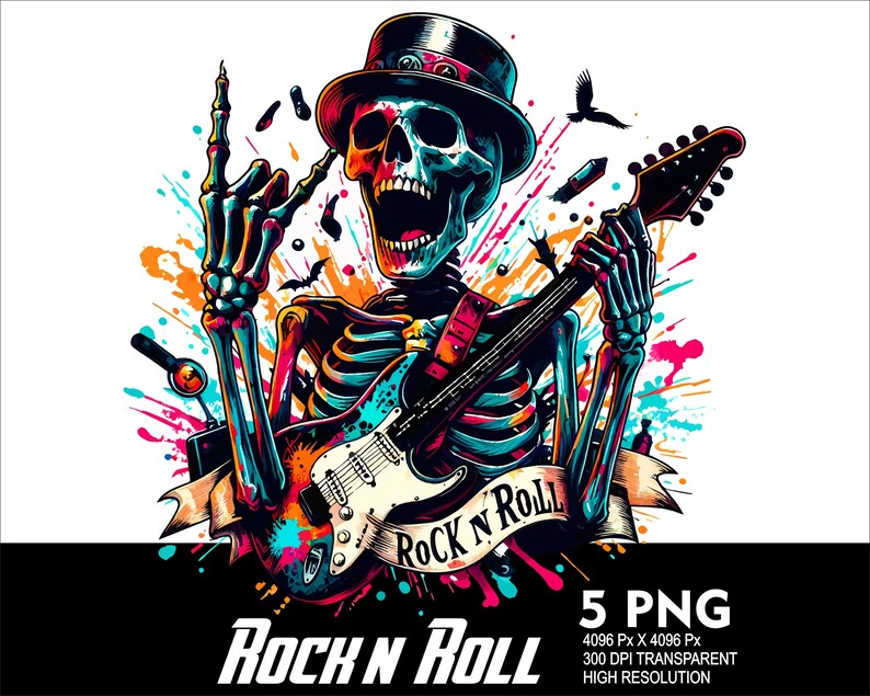 Rock Splatter Background 5 PNG Skeleton Rock N Roll Splash and Watercolor Transparent PNG File ...