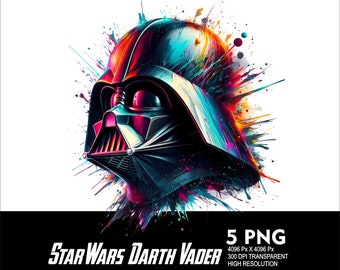 5 PNG StarWars Darth Vader Helmet Splash and Watercolor Transparent Png file for Sublimation 300Dpi High Resolution Png DTG Design Png