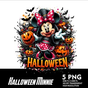 5 PNG Halloween Minnie  Splash Transparent PNG file for Sublimation 300Dpi High Resolution PNG Download Files Halloween Girl Mouse Spooky V3
