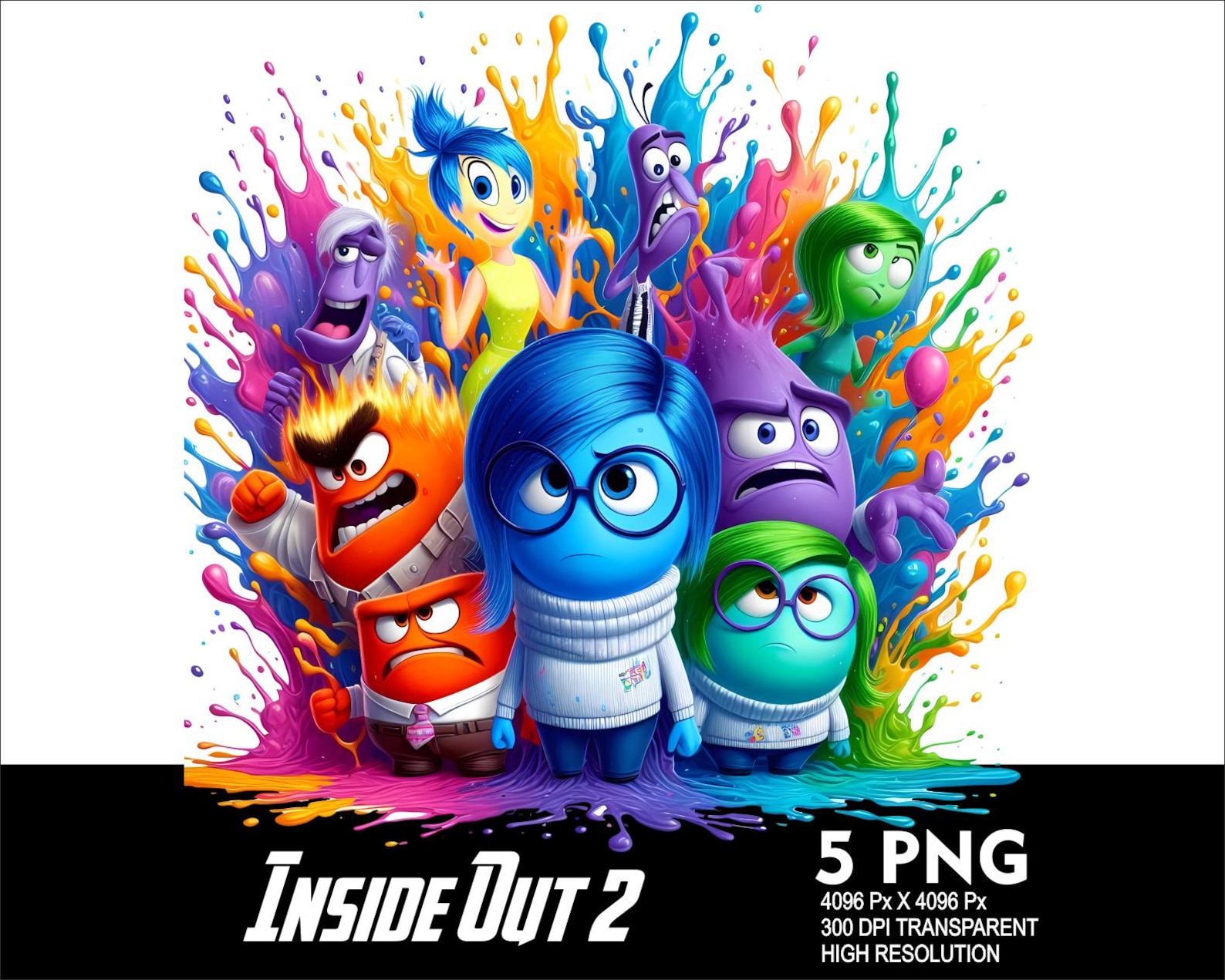 5 PNG Inside Out 2 Splash and Watercolor Transparent PNG File for ...