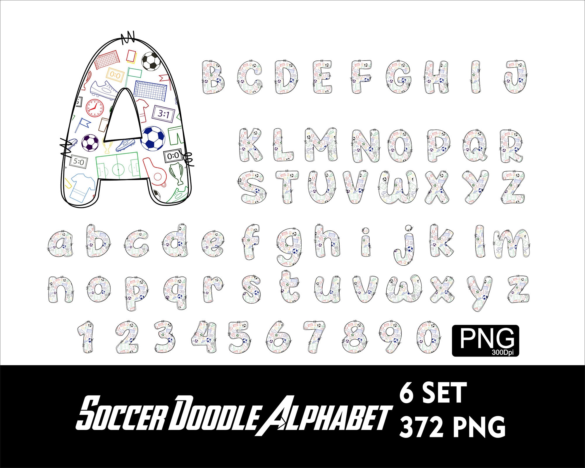 Soccer Alphabet Bundle 6 Set Png Doodle Letters Sport Letters Soccer ...
