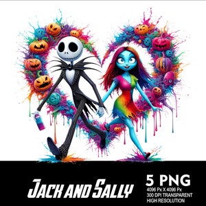 5 PNG Jack y Sally Splash Archivo PNG transparente para sublimación 300Dpi Alta resolución PNG Descargar archivos Diseño de Halloween