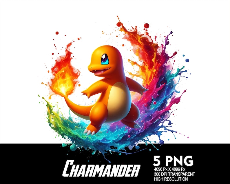 5 PNG Charmander Splash and Watercolor Transparent Png File for ...