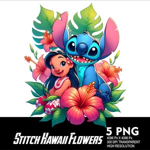 5 PNG Stitch Flowers Splash and Watercolor Transparent PNG file for Sublimation 300Dpi High Resolution PNG Download Files Stitch Design Lilo
