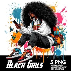 5 PNG Afro Girl Street Wear Splash Transparente PNG-Datei für Sublimation 300Dpi hochauflösende PNG Datei
