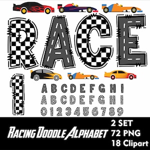 Racing geruit alfabet racebaan alfabet wegnummers letters raceauto's clipart racenummer jongens verjaardag alfabet race doodle PNG