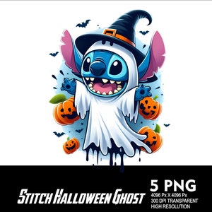 5 PNG Halloween Stitch Ghost Splash Transparent PNG file for Sublimation 300Dpi High Resolution PNG Download Files Halloween Spooky Stitch