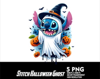 5 PNG Halloween Stitch Ghost Splash Przezroczysty plik PNG do sublimacji 300Dpi Wysoka rozdzielczość Pobierz pliki Halloween Spooky Stitch