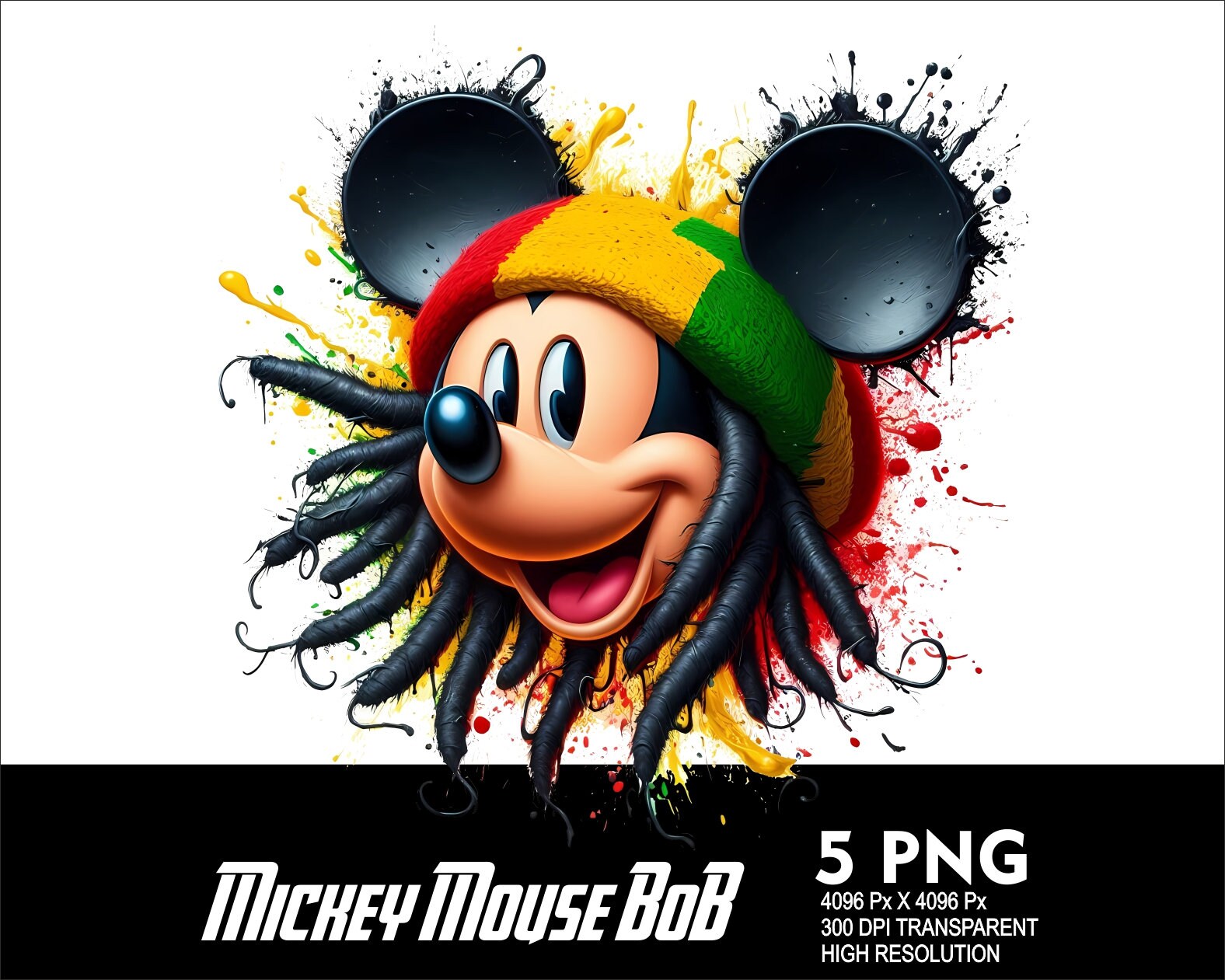 Smicky Rasta 5 PNG Mouse Bob M. Style Splash Transparent PNG File for Sublimation ...