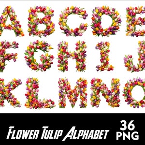 Flower Tulip Alphabet Tulip Font PNG Letters Colored Tulip Flowers ...
