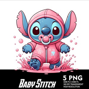 5 PNG Baby Stitch Girl Splash and Watercolor Transparent PNG file for Sublimation 300Dpi High Resolution PNG Download Files Stitch Design
