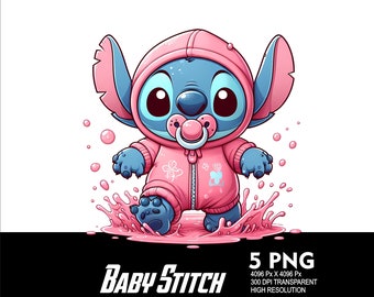 5 PNG Baby Stitch Girl Splash y acuarela Archivo PNG transparente para sublimación 300Dpi Alta resolución PNG Descargar archivos Diseño de puntada
