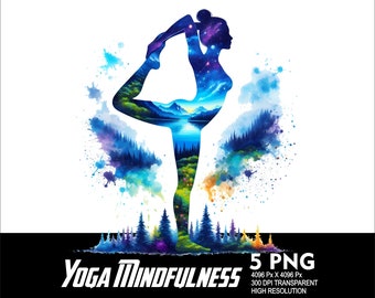 5 PNG Woman Yoga Meditation Art Mindfulness Design Splash Transparent Png file for Sublimation 300Dpi High Resolution Png Yoga Art V5