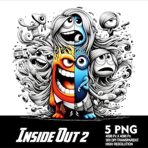 5 PNG Inside Out 2 Splash and Watercolor Transparent PNG file for Sublimation 300Dpi High Resolution PNG Movie Cartoon Design Inside Out v2