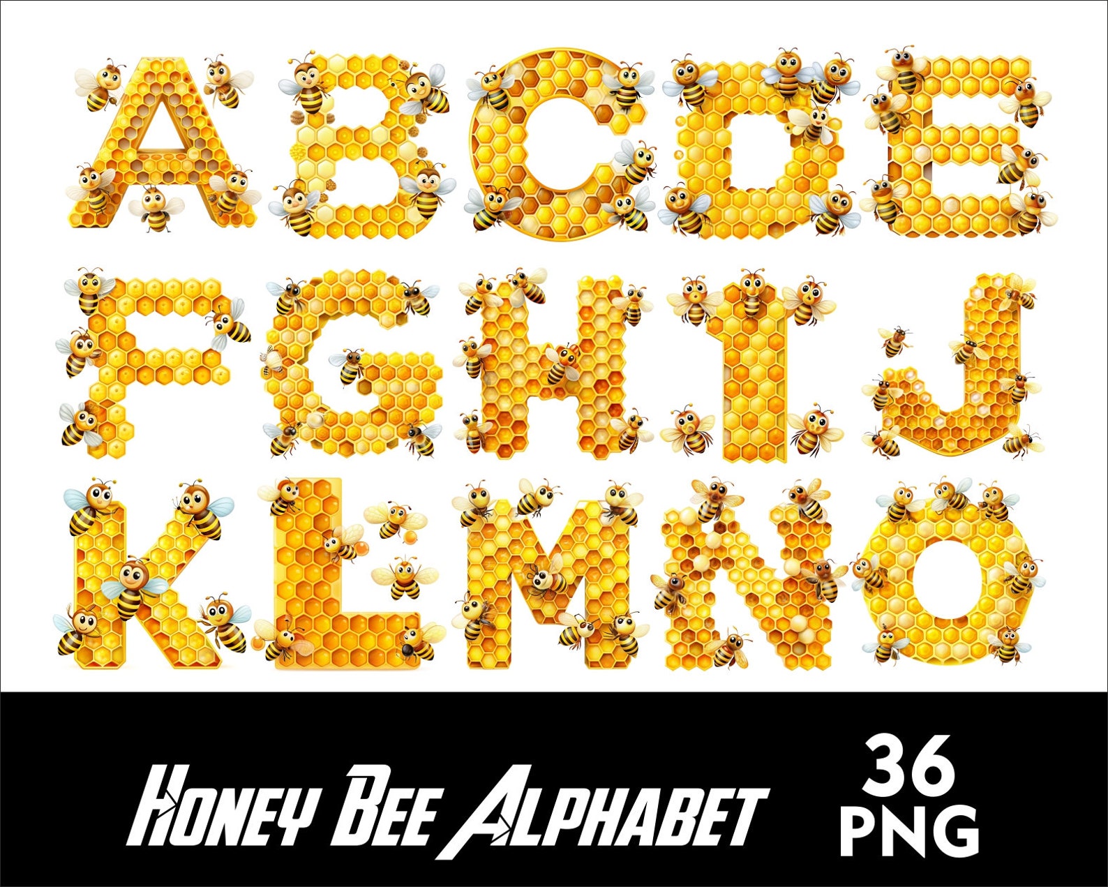 Honey Bee Alphabet Kids Alphabet Png Cute Bee Letters Birthday Alphabet ...