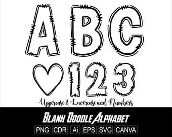 Blank Doodle Letters PNG Transparent Doodle Alphabet Hand Drawn Letters Transparent Font Center Fill Letter for Canva Pdf Eps Svg Ai Cdr Png