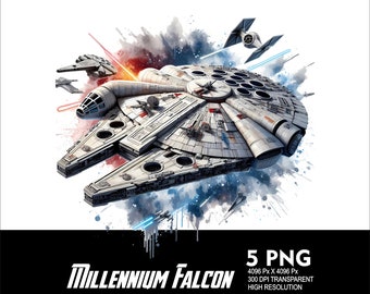 5 PNG Star Wars Halcón Milenario Salpicadura y Acuarela Archivo PNG transparente para sublimación 300 DPI Alta Resolución PNG Diseño DTG PNG