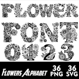 Alfabeto De Flores Fonte Botânica Letras PNG Letras Florais Sublimação PNG e Vetor SVG Flores Doodle Fonte Svg Png Letras