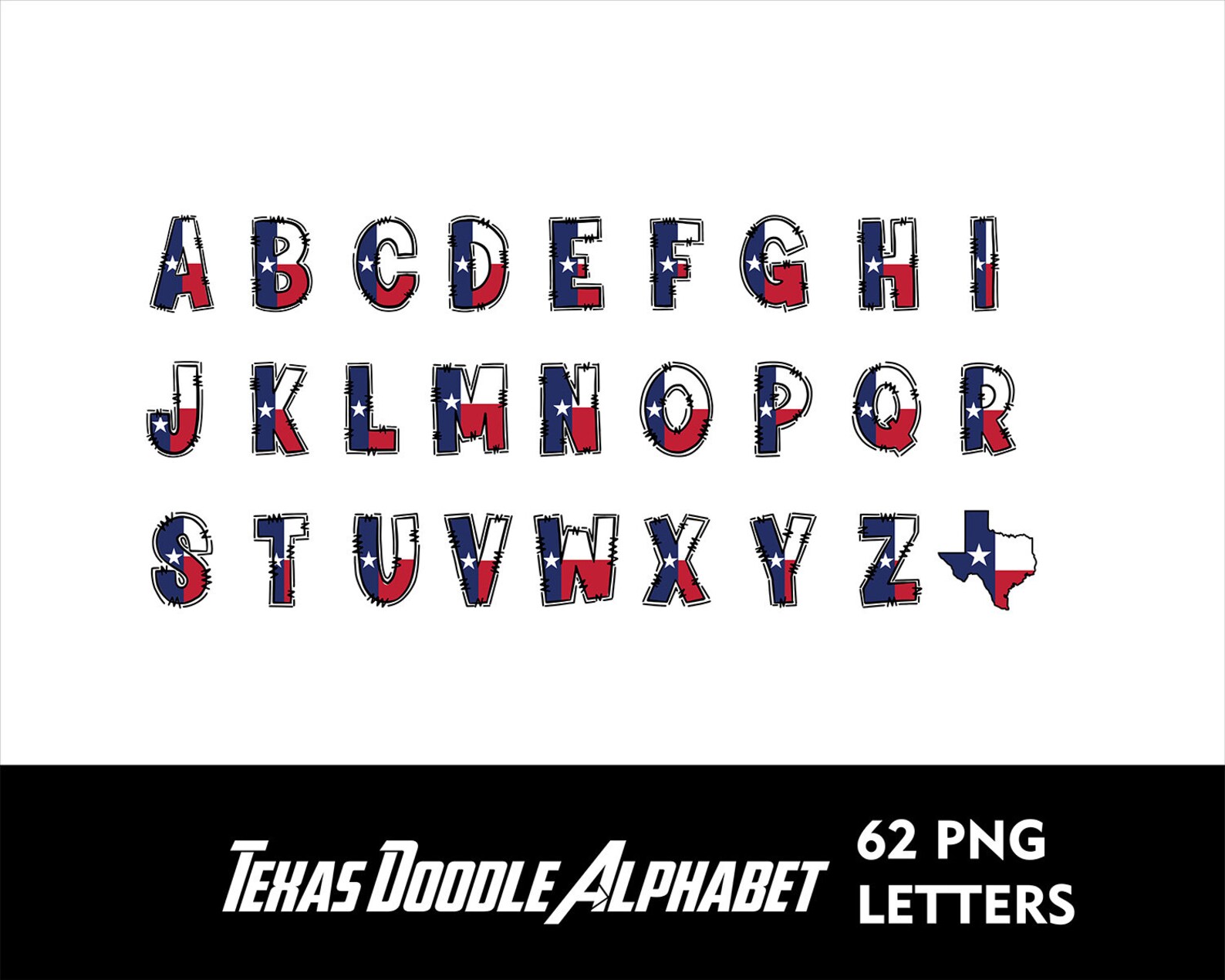 Patriotic Texas Doodle Letters PNG Texas Alphabet Texas Doodle PNG ...