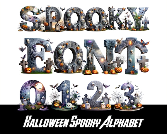 Halloween Spooky Alphabet Font PNG Spooky Letters and Numbers for Sublimation PNG Witch Halloween Doodle Font Png Letters