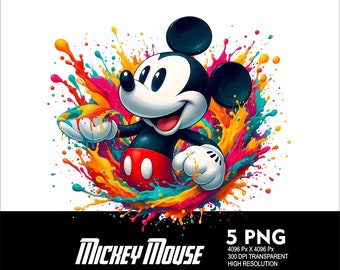 5 PNG Mickey Splash Mouse Design Png Transparente PNG-Datei für Sublimation 300Dpi hohe Auflösung PNG Download-Dateien Maus